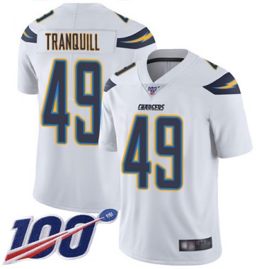 Los Angeles Chargers NFL Football Drue Tranquill White Jersey Men Limited 49 Road 100th Season Vapor Untouchable